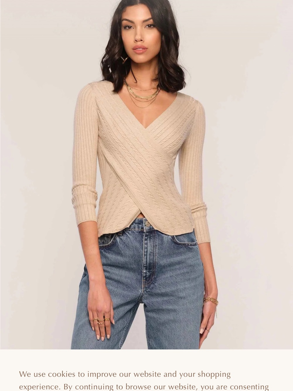 Heartloom Cream Ribbed V-Neck Wrap Sweater